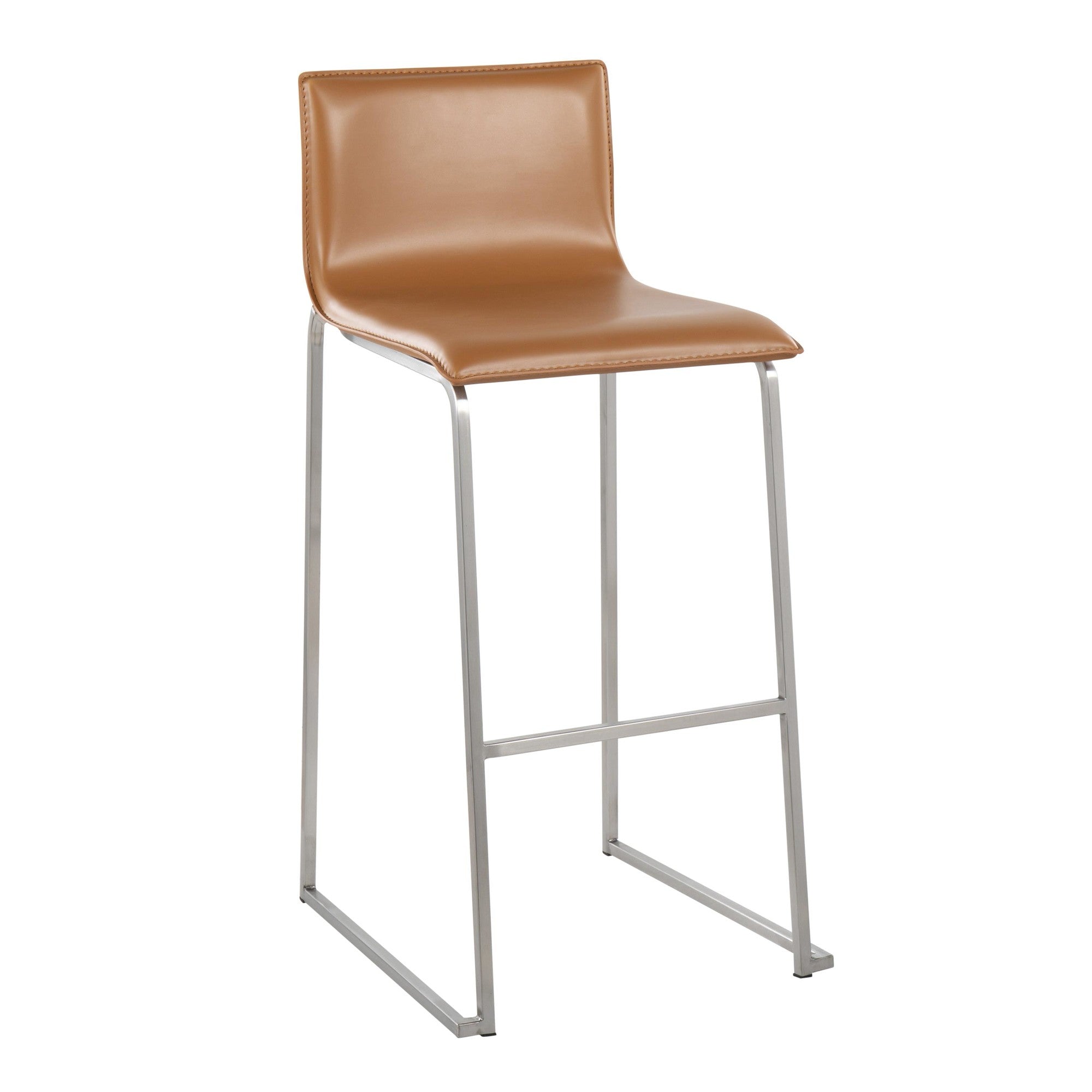 Mara 30" Fixed-Height Barstool - Set of 2 - Stainless Steel, Camel PU