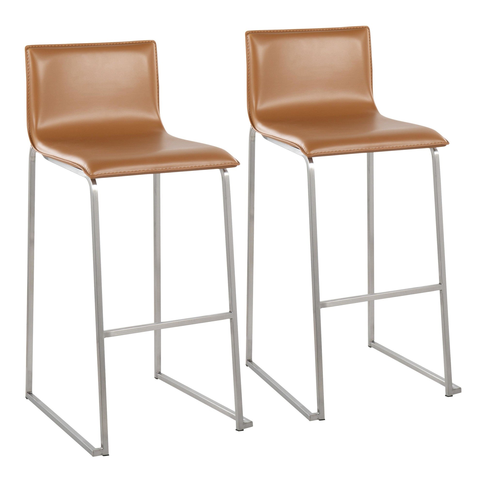 Mara 30" Fixed-Height Barstool - Set of 2 - Stainless Steel, Camel PU