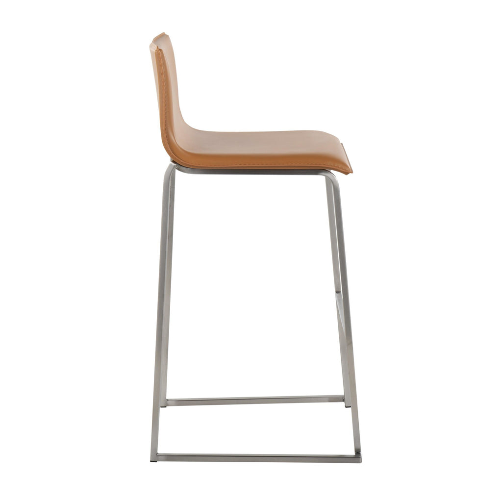 Mara 30" Fixed-Height Barstool - Set of 2 - Stainless Steel, Camel PU