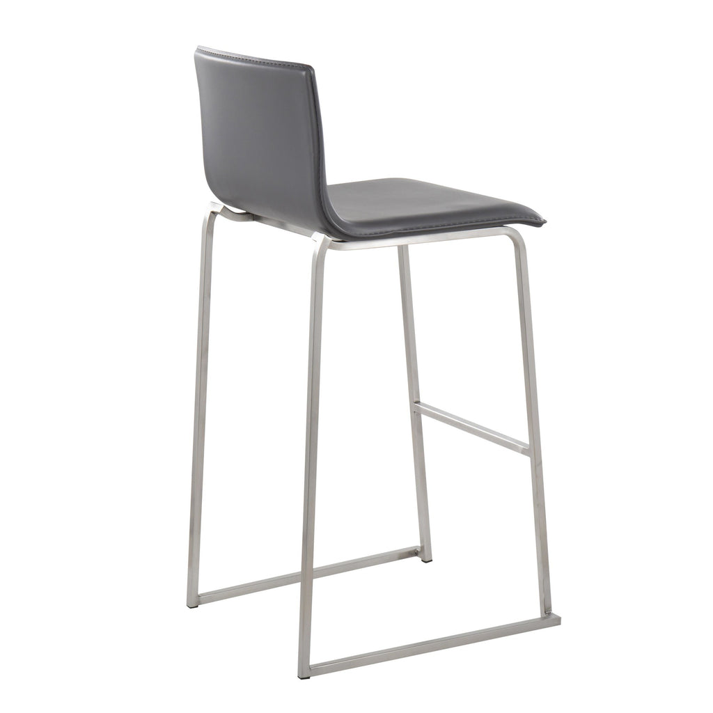 Mara 30" Fixed-Height Barstool - Set of 2 - Stainless Steel, Grey PU