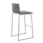 Mara 30" Fixed-Height Barstool - Set of 2 - Stainless Steel, Grey PU