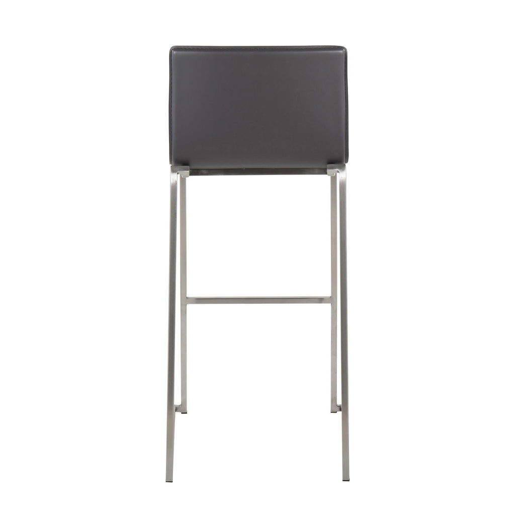 Mara 30" Fixed-Height Barstool - Set of 2 - Stainless Steel, Grey PU