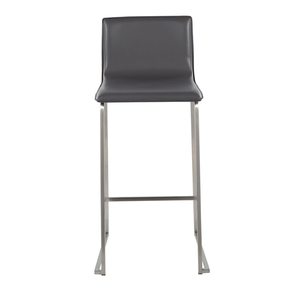 Mara 30" Fixed-Height Barstool - Set of 2 - Stainless Steel, Grey PU