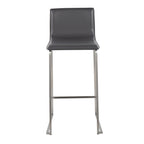 Mara 30" Fixed-Height Barstool - Set of 2 - Stainless Steel, Grey PU