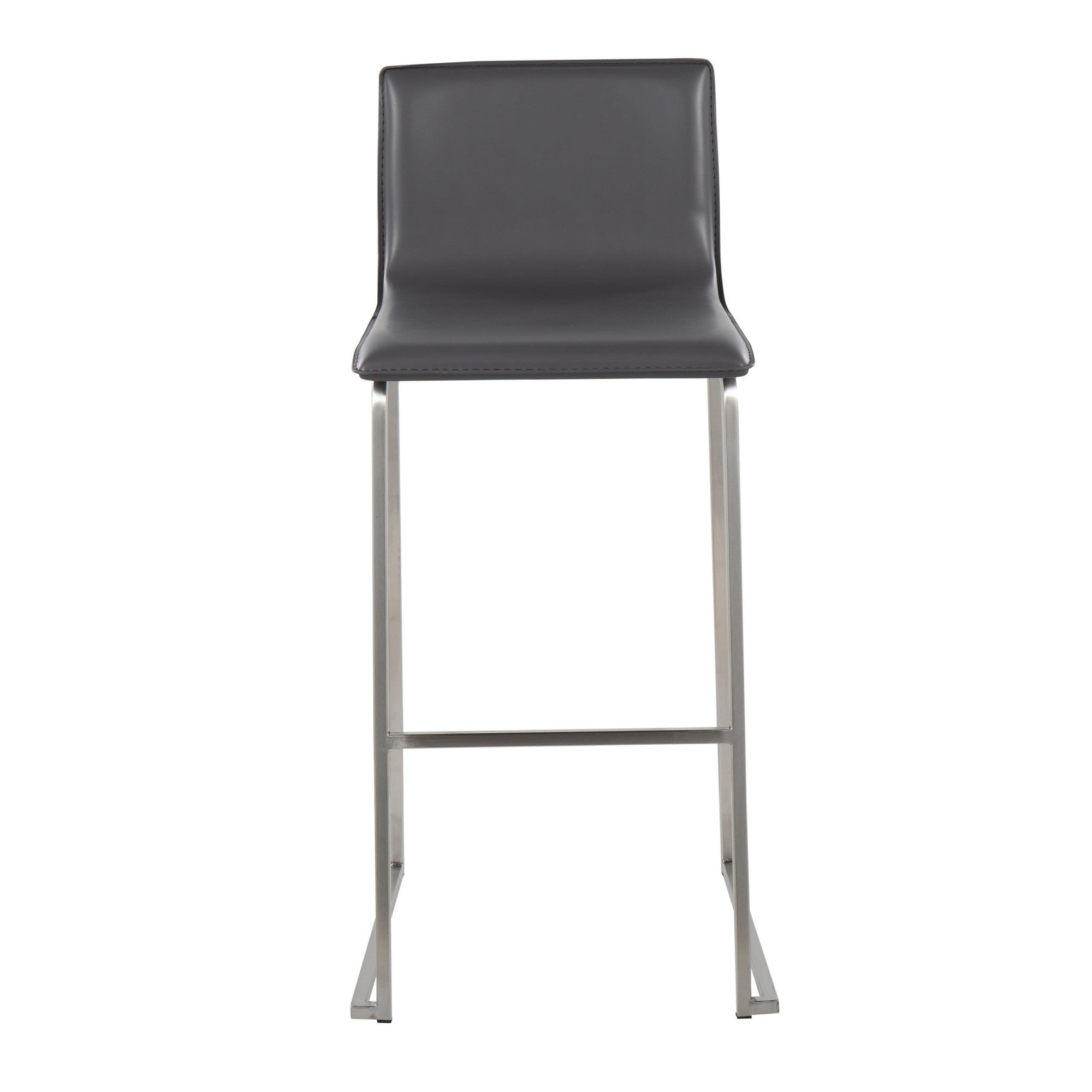 Mara 30" Fixed-Height Barstool - Set of 2 - Stainless Steel, Grey PU