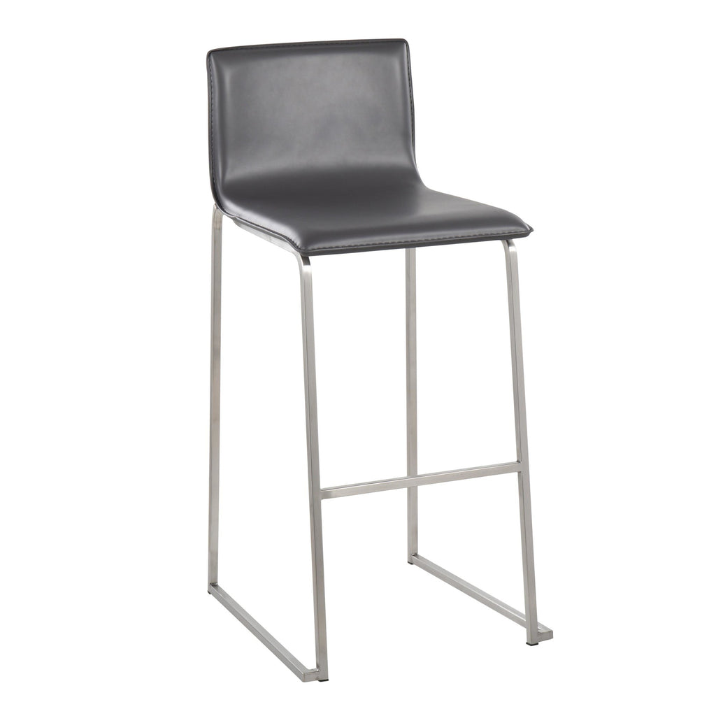 Mara 30" Fixed-Height Barstool - Set of 2 - Stainless Steel, Grey PU