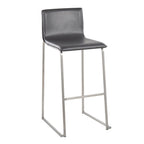 Mara 30" Fixed-Height Barstool - Set of 2 - Stainless Steel, Grey PU