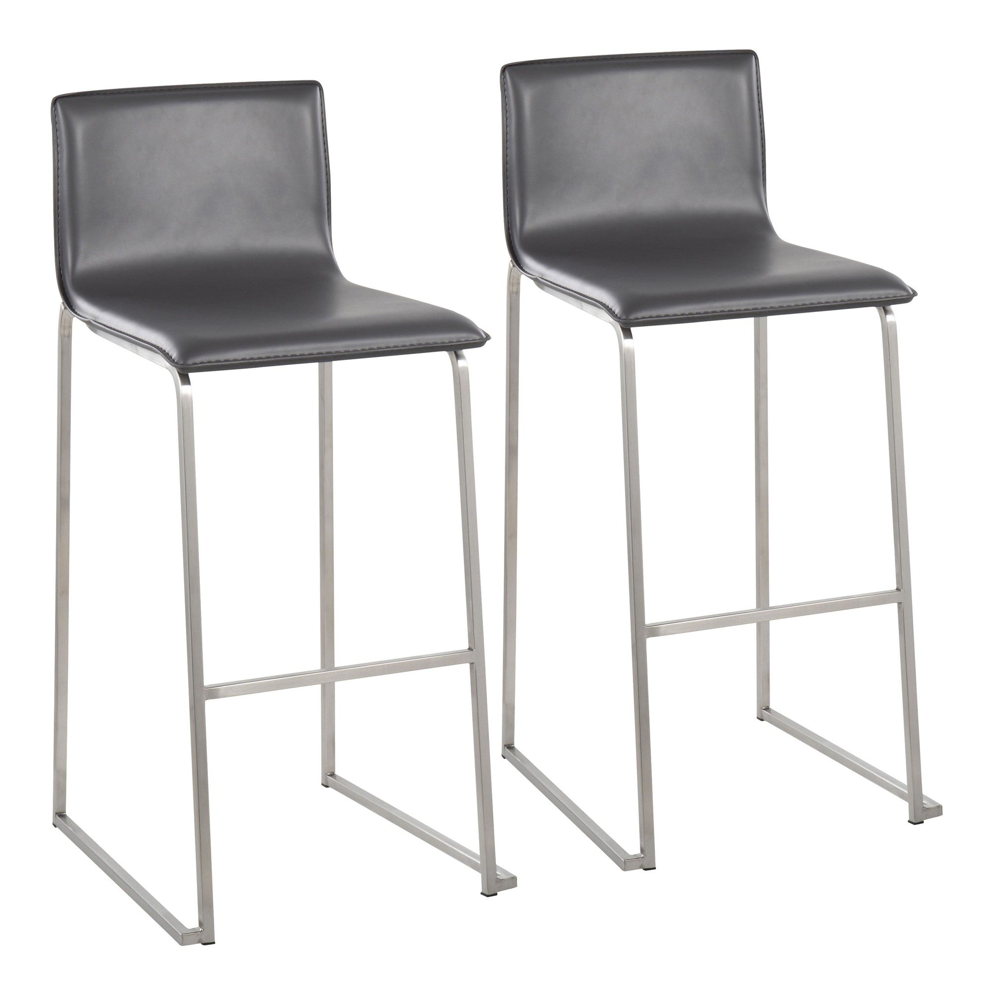 Mara 30" Fixed-Height Barstool - Set of 2 - Stainless Steel, Grey PU