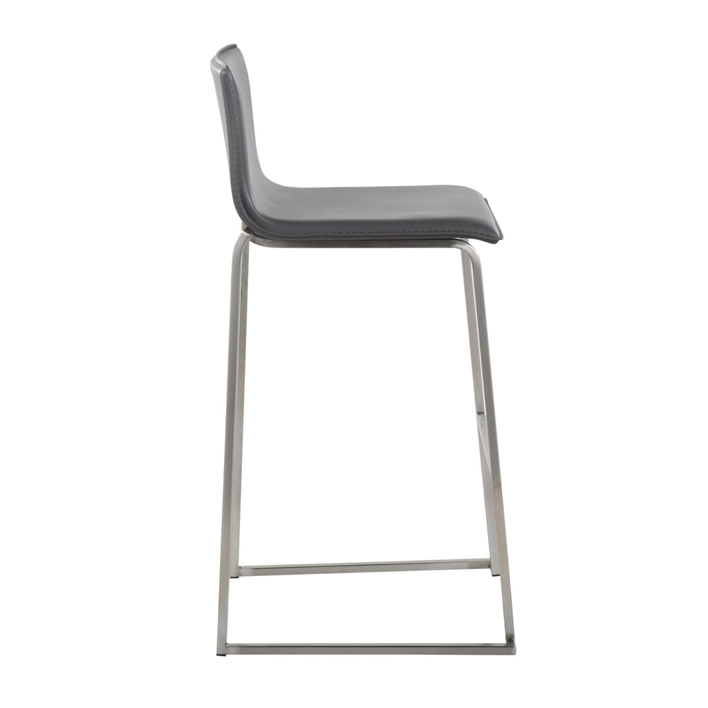 Mara 30" Fixed-Height Barstool - Set of 2 - Stainless Steel, Grey PU