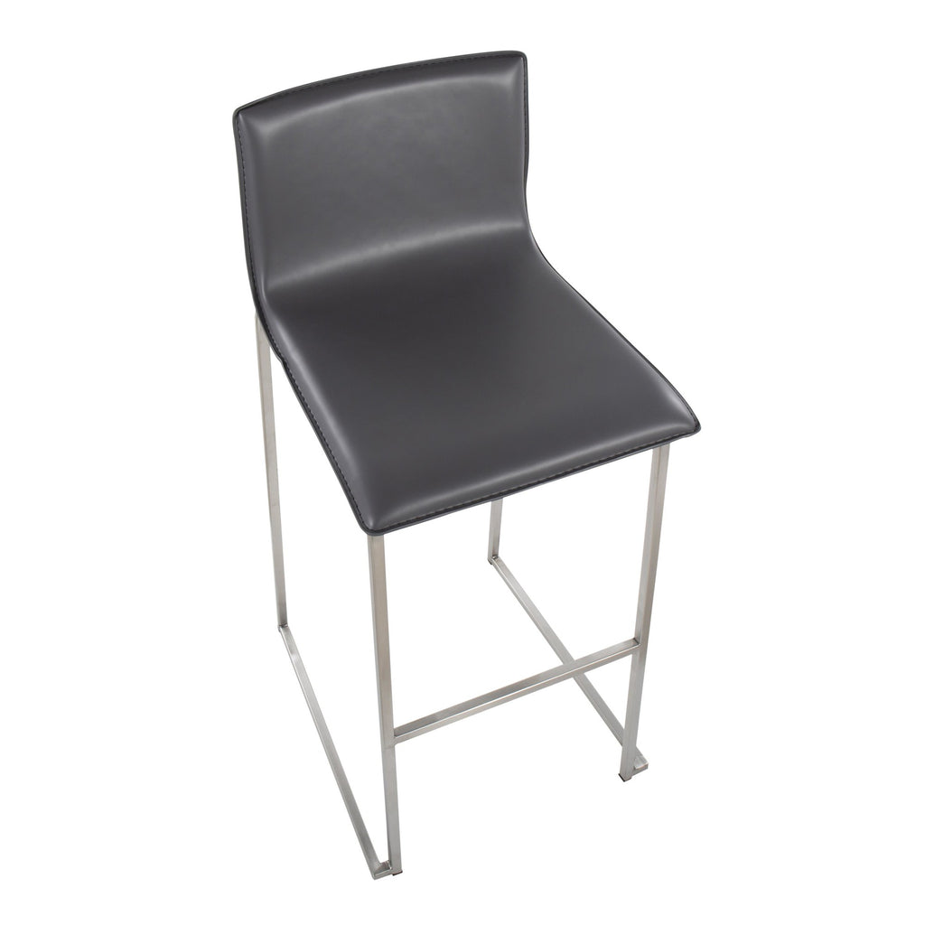 Mara 30" Fixed-Height Barstool - Set of 2 - Stainless Steel, Grey PU
