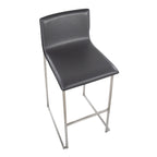 Mara 30" Fixed-Height Barstool - Set of 2 - Stainless Steel, Grey PU