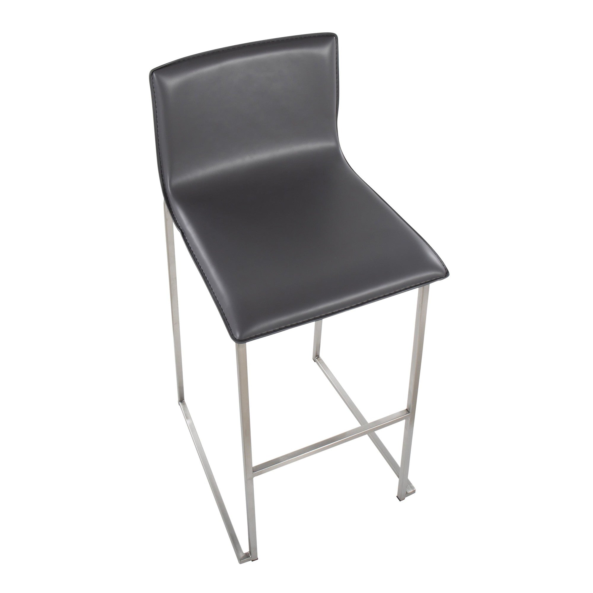 Mara 30" Fixed-Height Barstool - Set of 2 - Stainless Steel, Grey PU