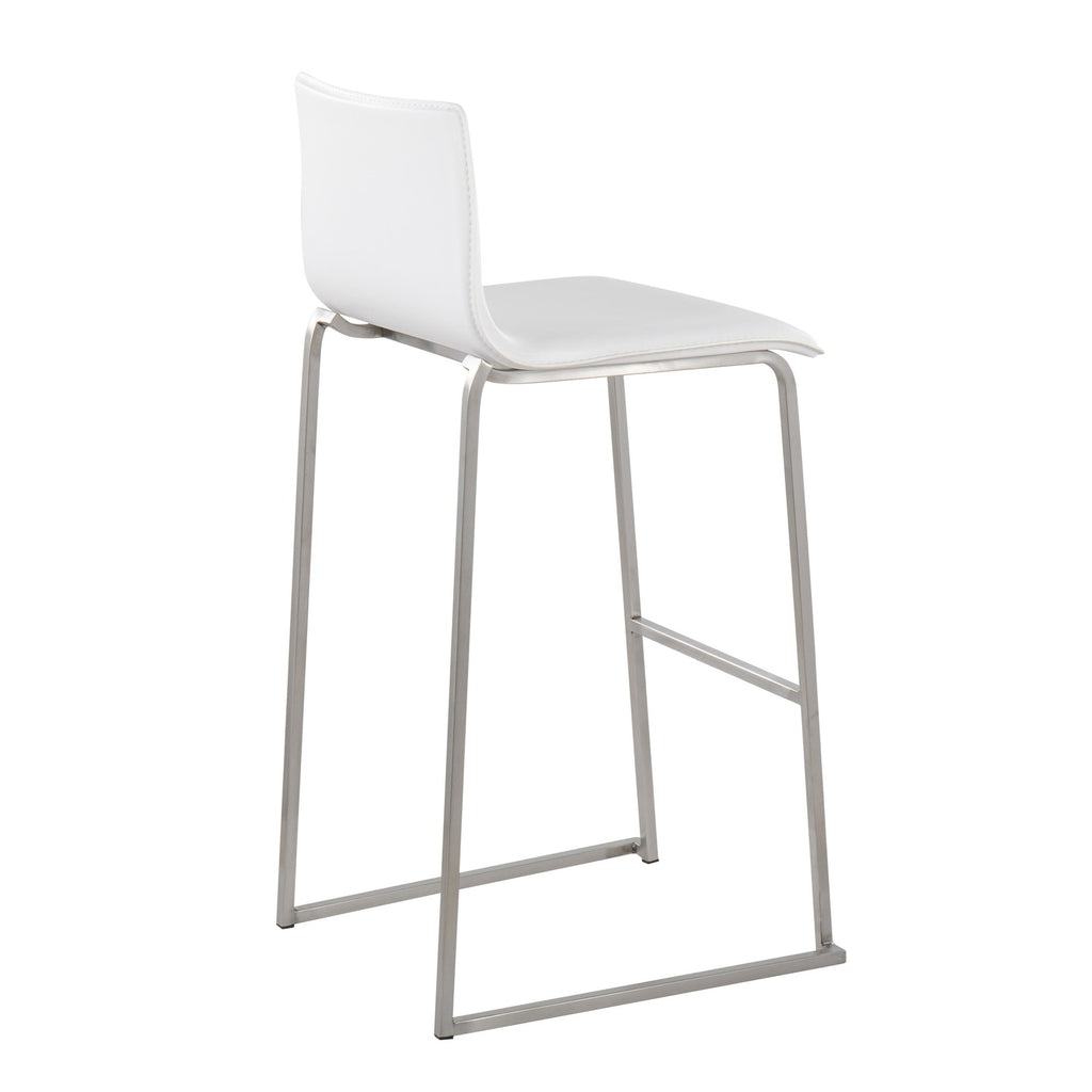 Mara 30" Fixed-Height Barstool - Set of 2 - Stainless Steel, White PU