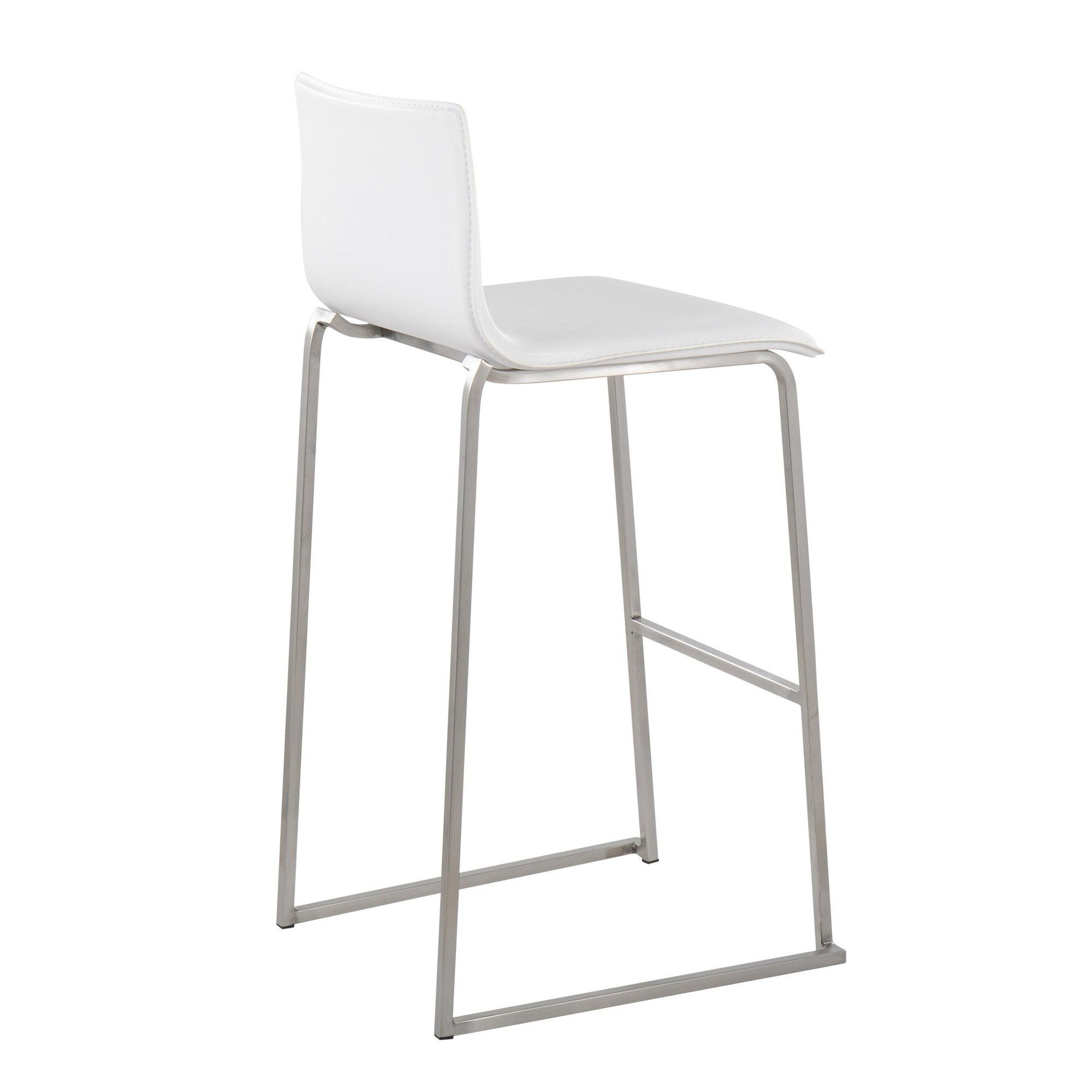 Mara 30" Fixed-Height Barstool - Set of 2 - Stainless Steel, White PU