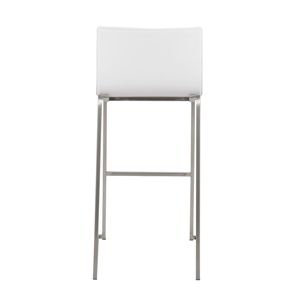 Mara 30" Fixed-Height Barstool - Set of 2 - Stainless Steel, White PU