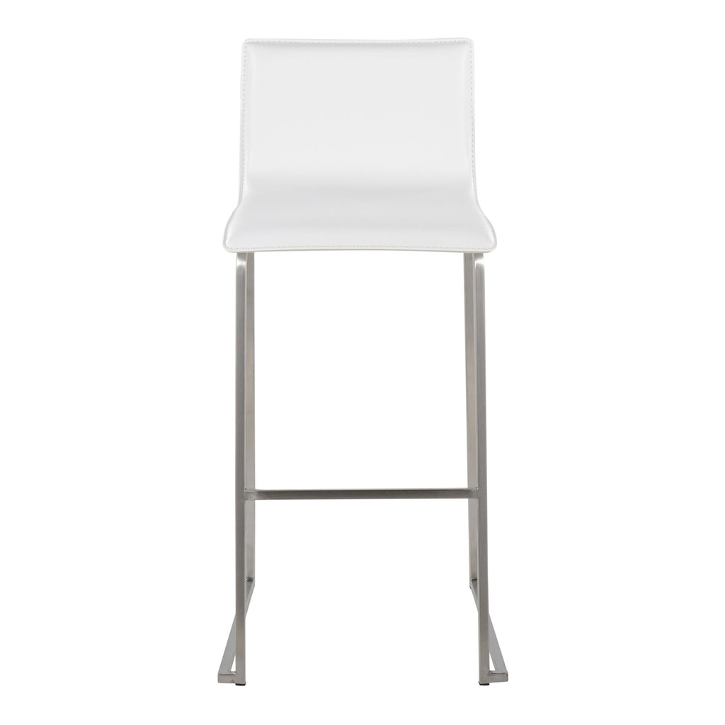 Mara 30" Fixed-Height Barstool - Set of 2 - Stainless Steel, White PU