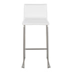 Mara 30" Fixed-Height Barstool - Set of 2 - Stainless Steel, White PU