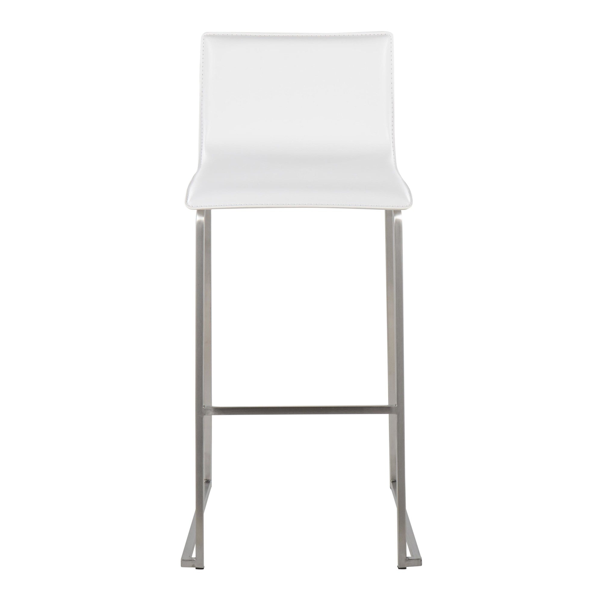 Mara 30" Fixed-Height Barstool - Set of 2 - Stainless Steel, White PU
