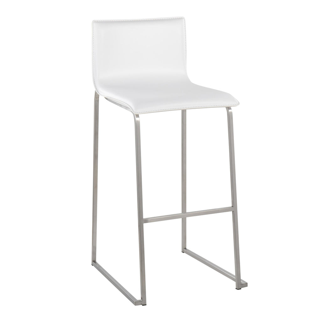 Mara 30" Fixed-Height Barstool - Set of 2 - Stainless Steel, White PU