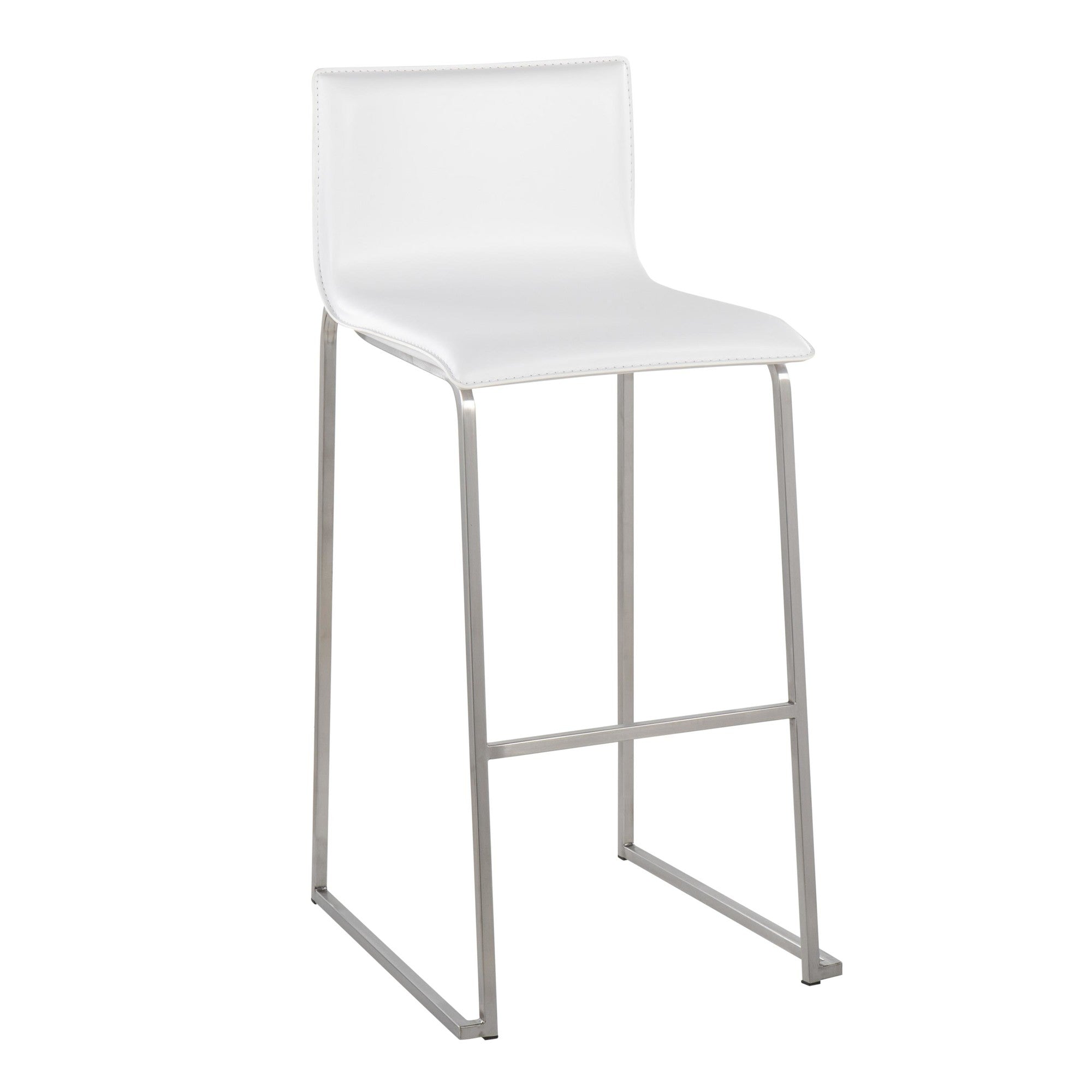 Mara 30" Fixed-Height Barstool - Set of 2 - Stainless Steel, White PU