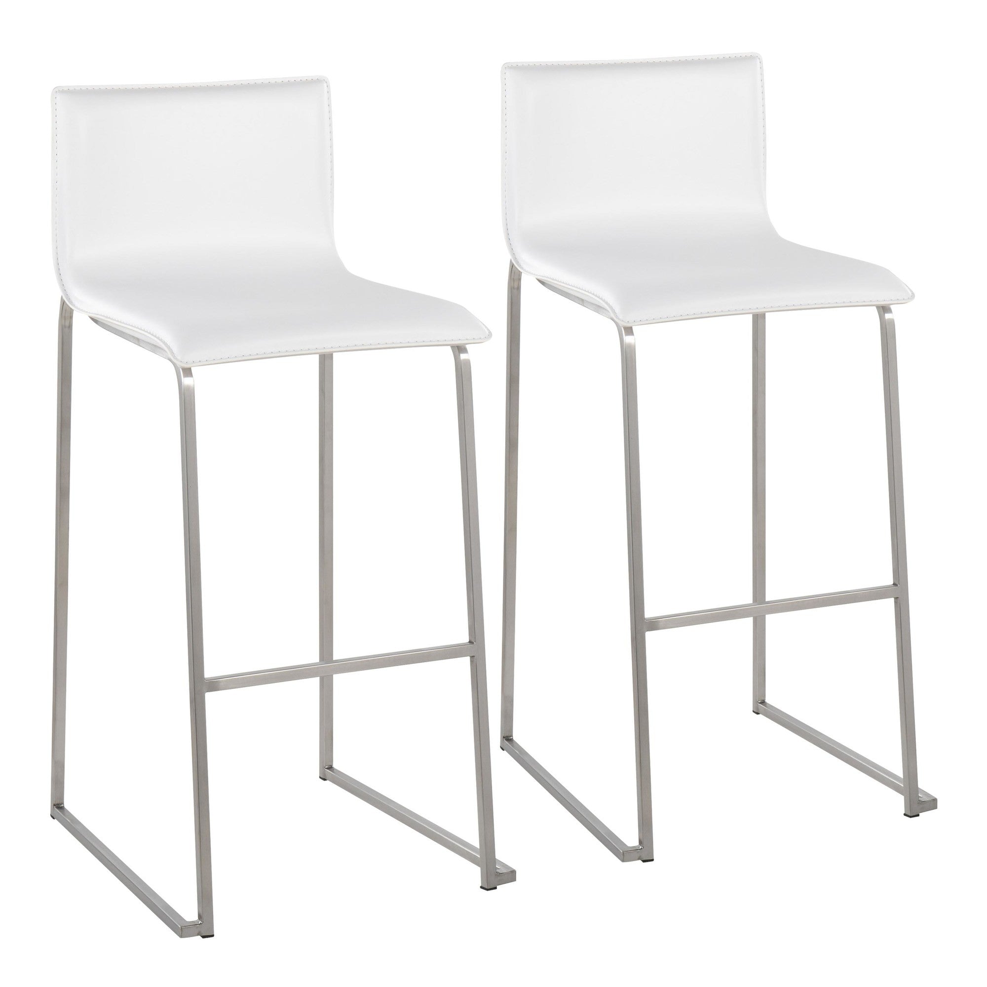 Mara 30" Fixed-Height Barstool - Set of 2 - Stainless Steel, White PU