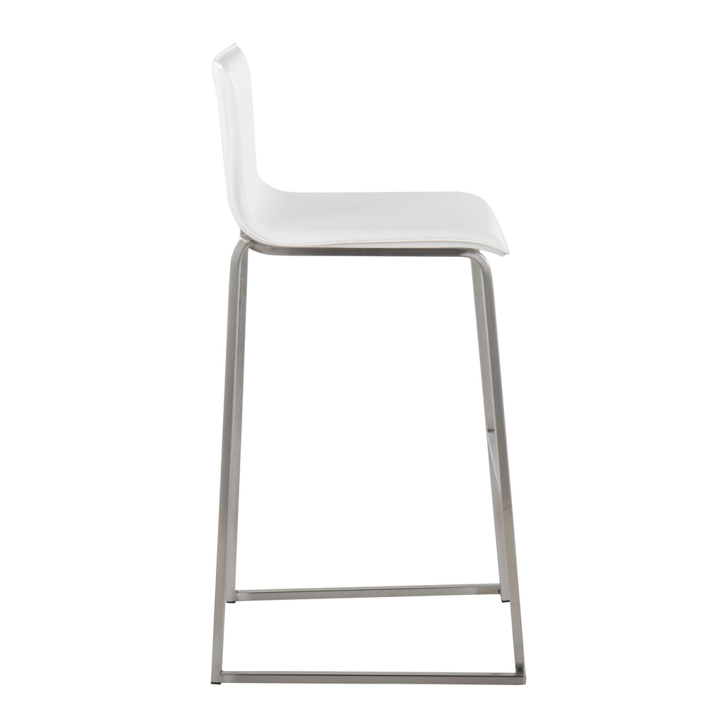 Mara 30" Fixed-Height Barstool - Set of 2 - Stainless Steel, White PU