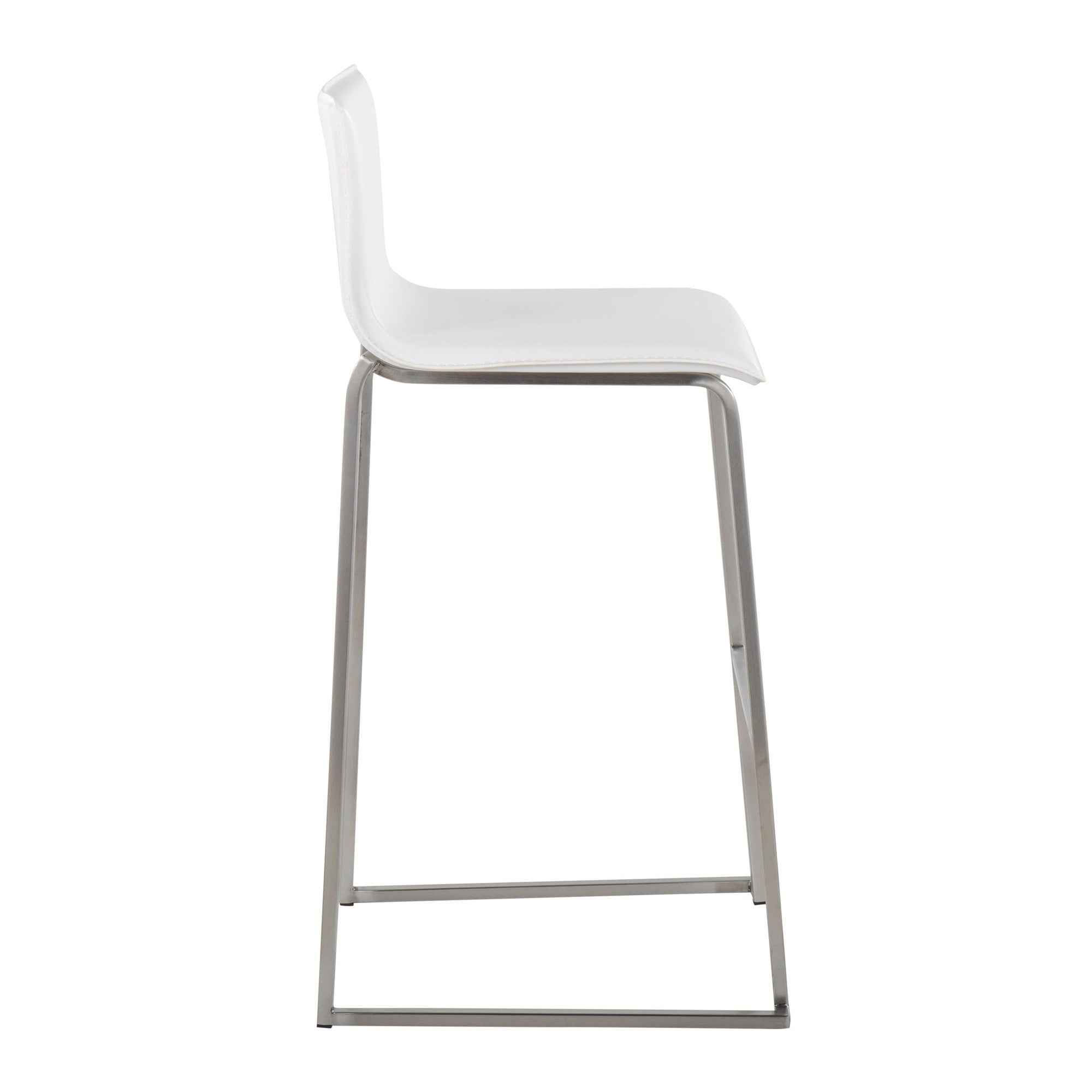 Mara 30" Fixed-Height Barstool - Set of 2 - Stainless Steel, White PU