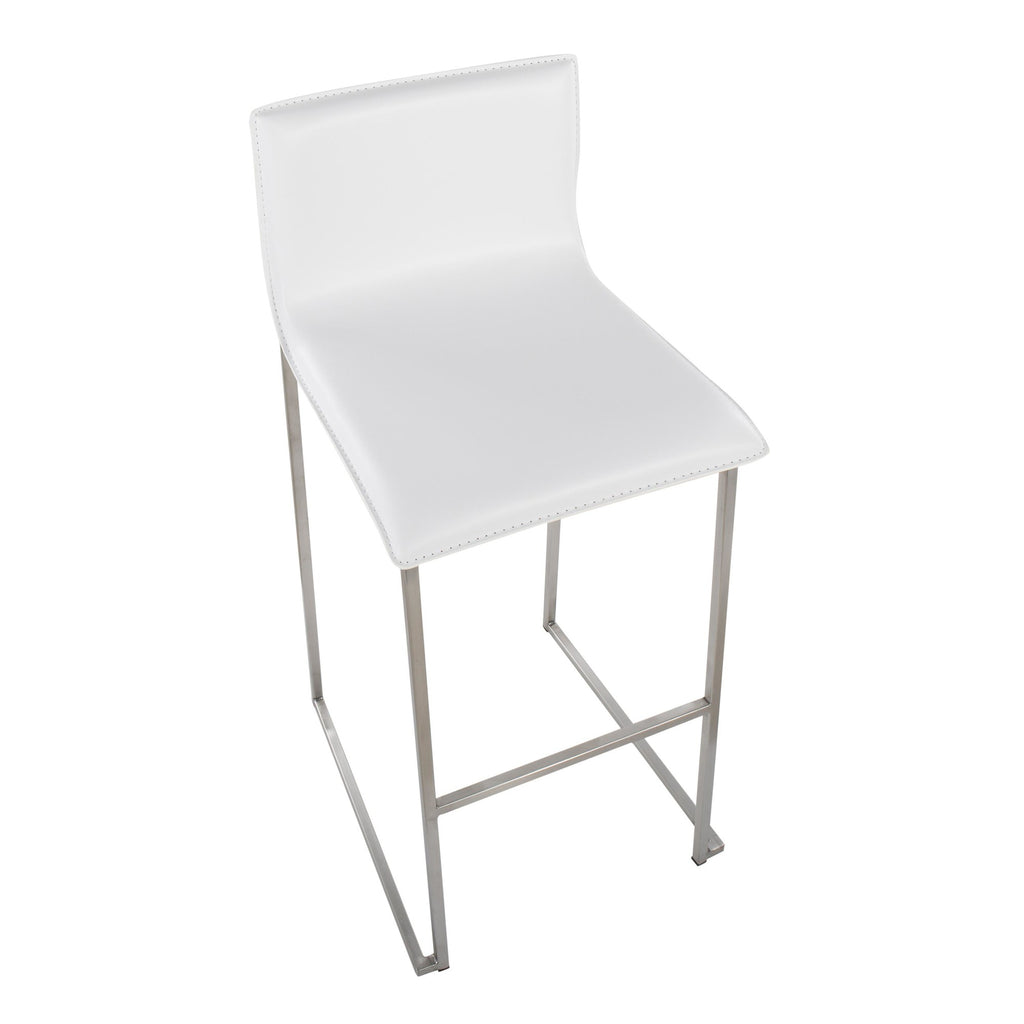 Mara 30" Fixed-Height Barstool - Set of 2 - Stainless Steel, White PU