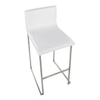 Mara 30" Fixed-Height Barstool - Set of 2 - Stainless Steel, White PU