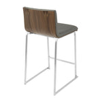 Mara 26" Fixed-Height Counter Stool - Set of 2 - Brushed Stainless Steel, Walnut Wood, Grey PU