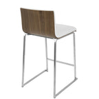 Mara 26" Fixed-Height Counter Stool - Set of 2 - Brushed Stainless Steel, Walnut Wood, White PU