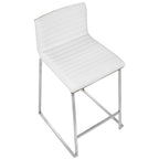 Mara 26" Fixed-Height Counter Stool - Set of 2 - Brushed Stainless Steel, Walnut Wood, White PU