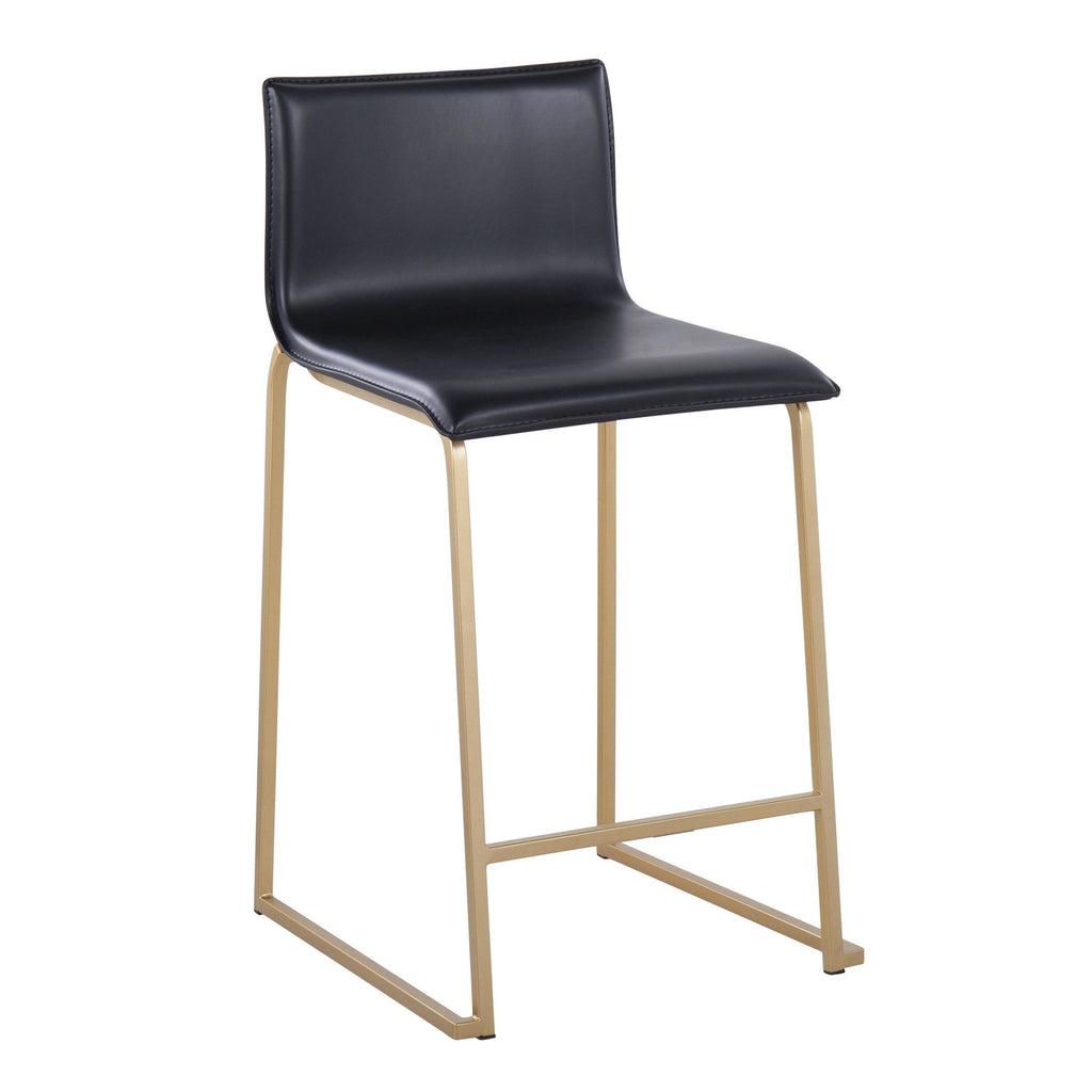 Mara 26" Fixed-Height Counter Stool - Set of 2 - Gold Metal, Black PU