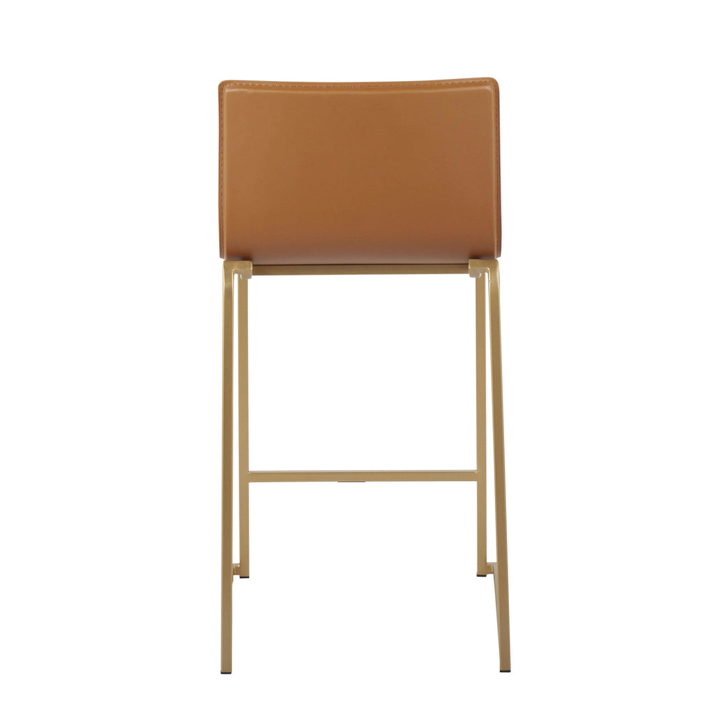 Mara 26" Fixed-Height Counter Stool - Set of 2 - Gold Metal, Camel PU