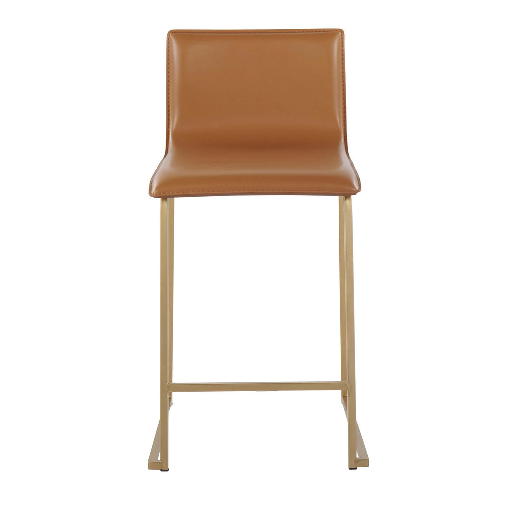 Mara 26" Fixed-Height Counter Stool - Set of 2 - Gold Metal, Camel PU