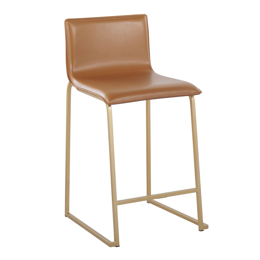 Mara 26" Fixed-Height Counter Stool - Set of 2 - Gold Metal, Camel PU