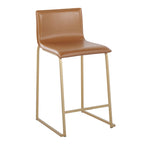 Mara 26" Fixed-Height Counter Stool - Set of 2 - Gold Metal, Camel PU