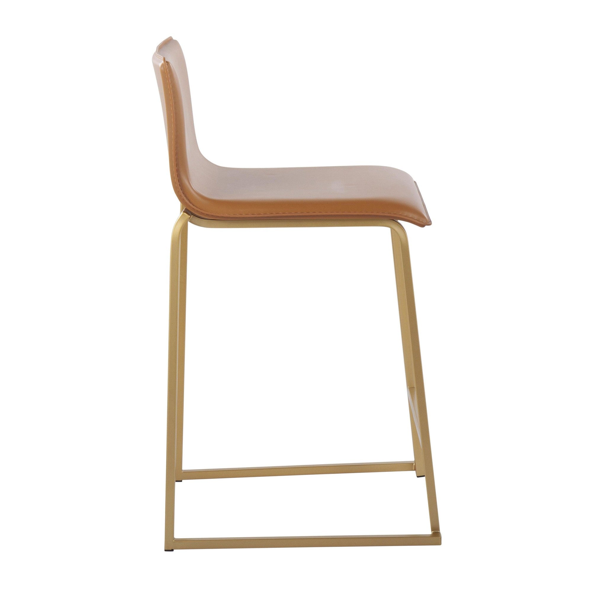 Mara 26" Fixed-Height Counter Stool - Set of 2 - Gold Metal, Camel PU