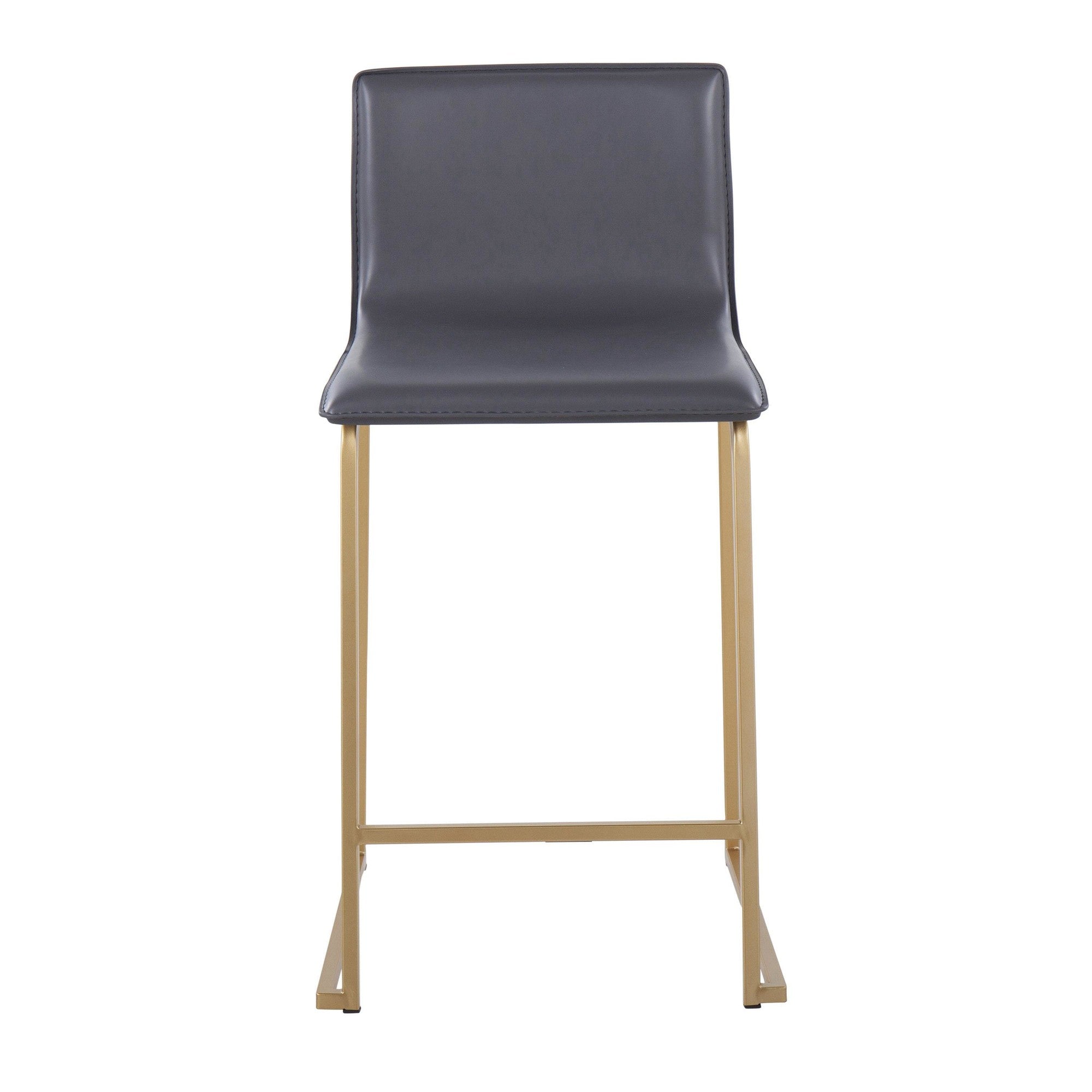 Mara 26" Fixed-Height Counter Stool - Set of 2 - Gold Metal, Grey PU