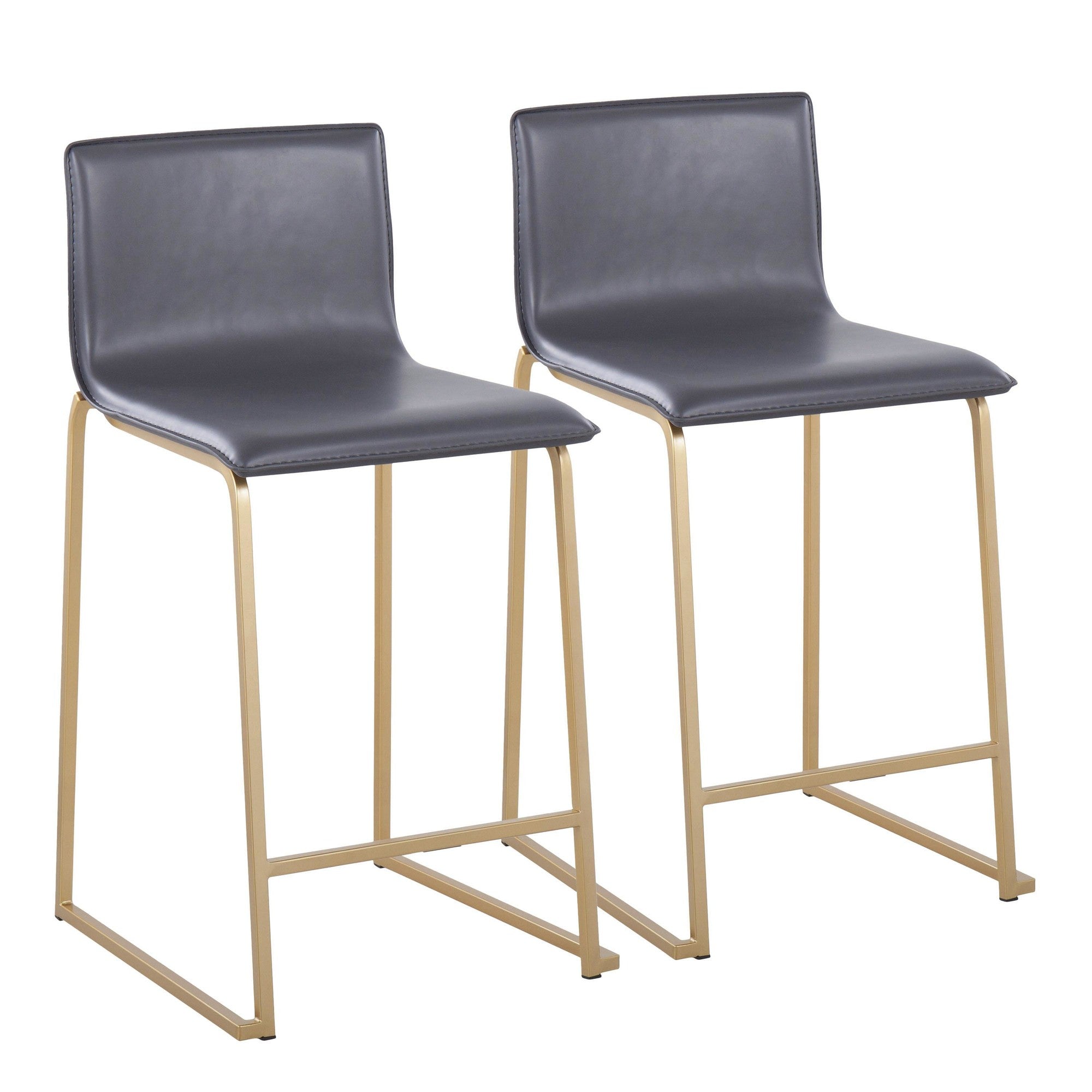 Mara 26" Fixed-Height Counter Stool - Set of 2 - Gold Metal, Grey PU