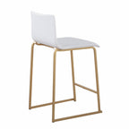Mara 26" Fixed-Height Counter Stool - Set of 2 - Gold Metal, White PU