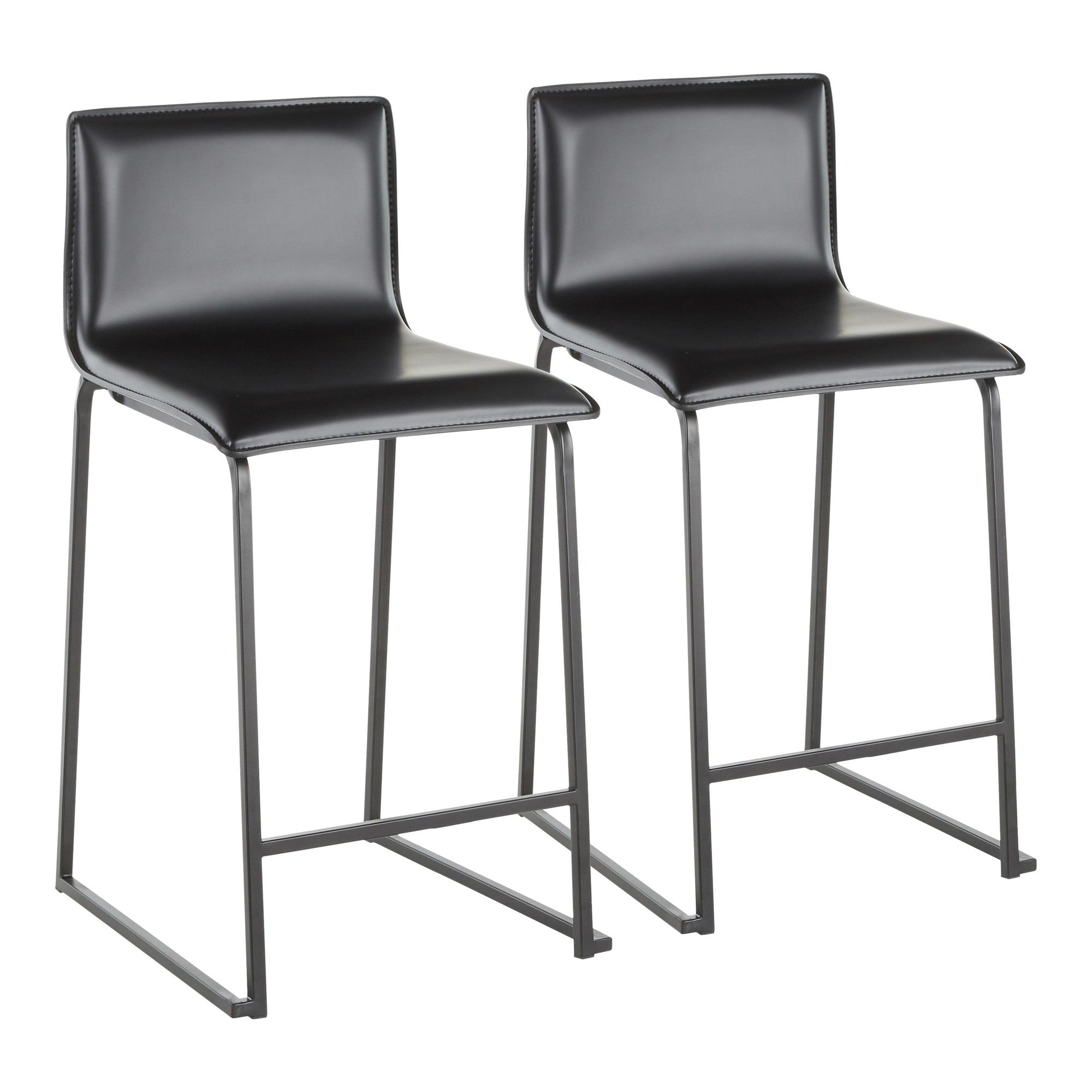 Mara 26" Fixed-Height Counter Stool - Set of 2 - Black Metal, Black PU