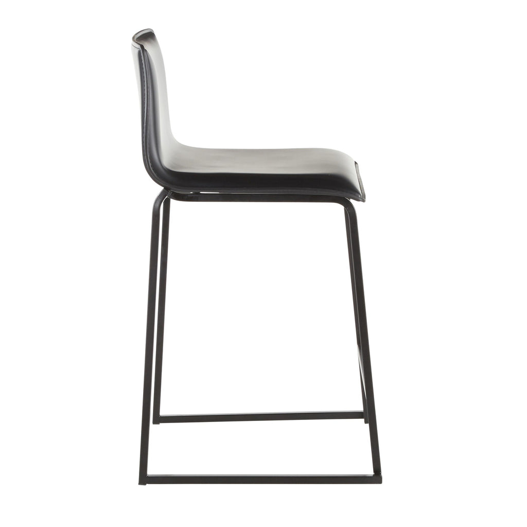 Mara 26" Fixed-Height Counter Stool - Set of 2 - Black Metal, Black PU
