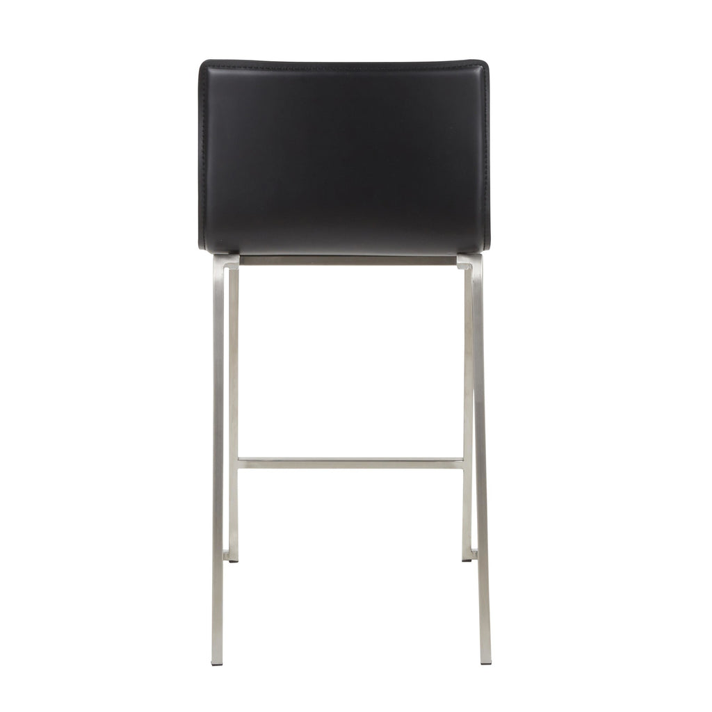 Mara 26" Fixed-Height Counter Stool - Set of 2 - Stainless Steel, Black PU