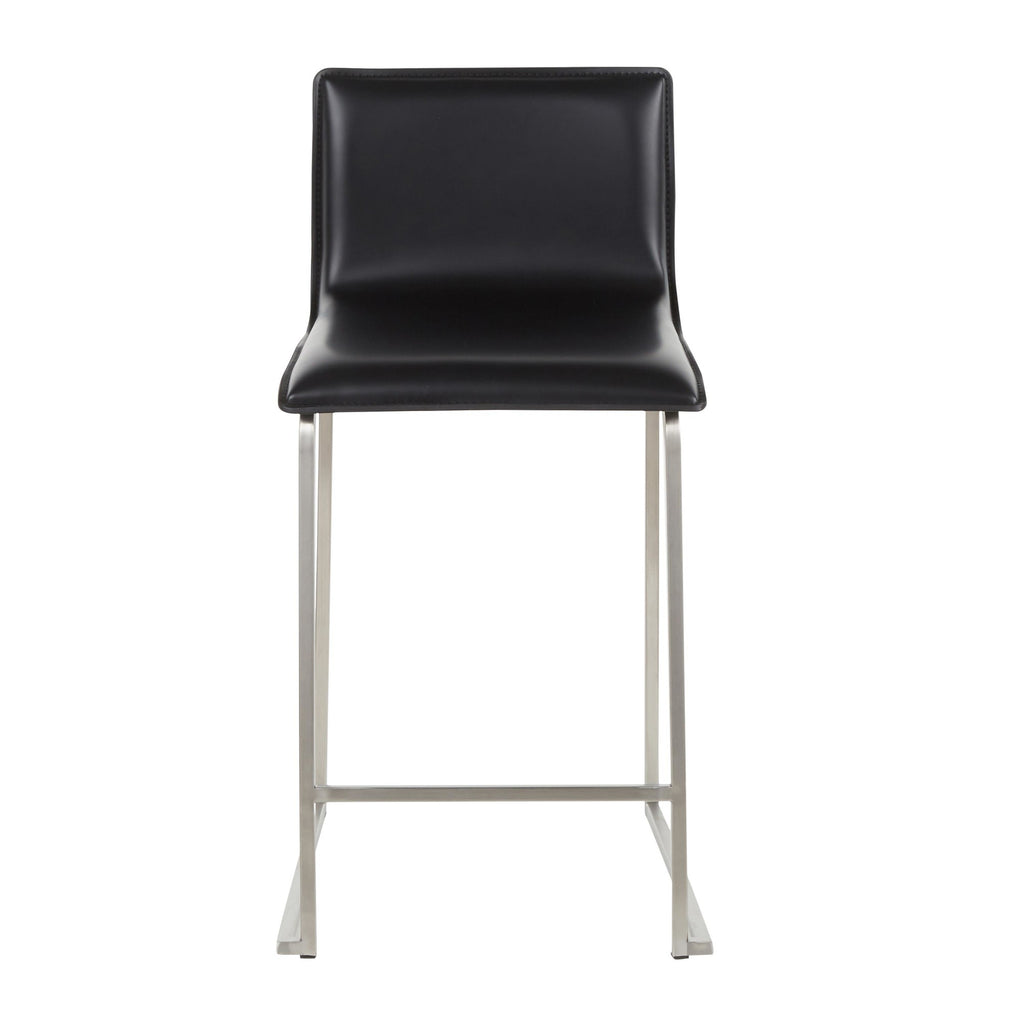 Mara 26" Fixed-Height Counter Stool - Set of 2 - Stainless Steel, Black PU