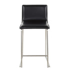 Mara 26" Fixed-Height Counter Stool - Set of 2 - Stainless Steel, Black PU