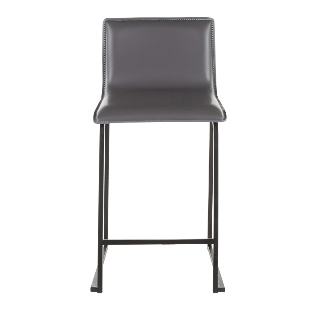 Mara 26" Fixed-Height Counter Stool - Set of 2 - Black Metal, Grey PU