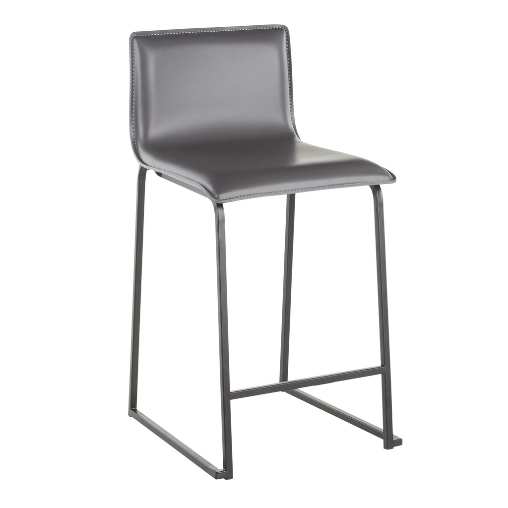 Mara 26" Fixed-Height Counter Stool - Set of 2 - Black Metal, Grey PU