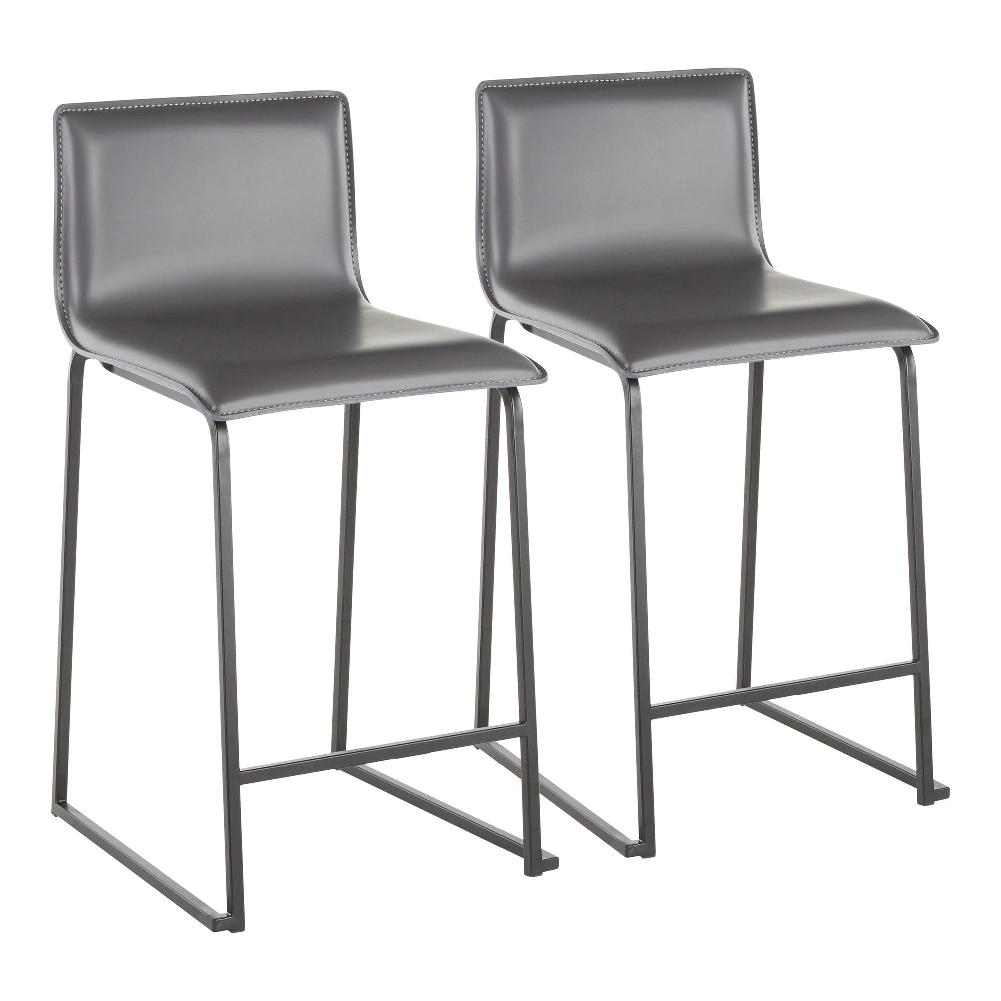 Mara 26" Fixed-Height Counter Stool - Set of 2 - Black Metal, Grey PU