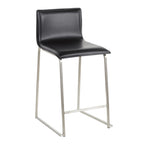 Mara 26" Fixed-Height Counter Stool - Set of 2 - Stainless Steel, Black PU